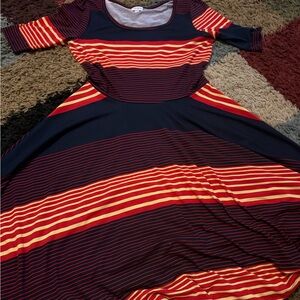 LuLaRoe Navy and Red Striped Long Sleeve Dress